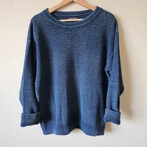 Lands end Ladies Chuncky Grandpa Sweater medium blue